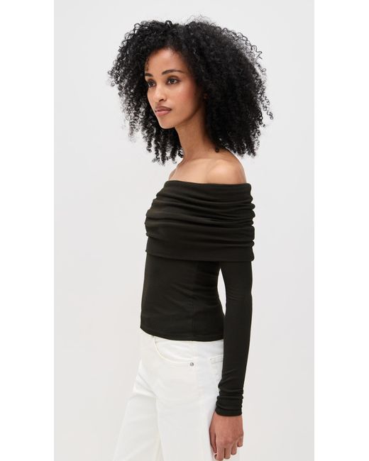 Enza Costa Black Silk Rib Off-Shoulder Top