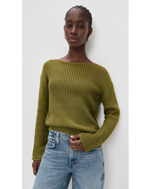 Theory Green Easy Open Neck Sweater