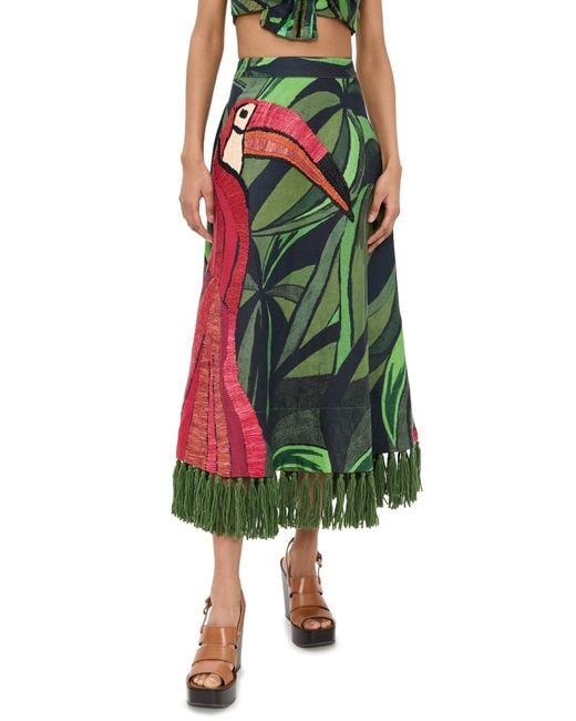 Farm Rio Green Coconut Tree Flow Embroidered Skirt