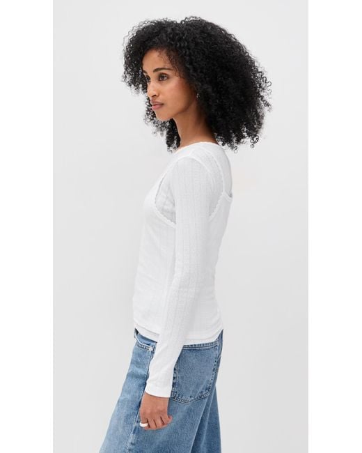 Leset White Pointelle Layered Long Sleeve Top