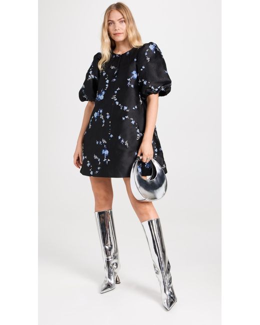 black/blue 3d jacquard a-line mini dress Marlina Strapless Jacquard Mini Dress Blue