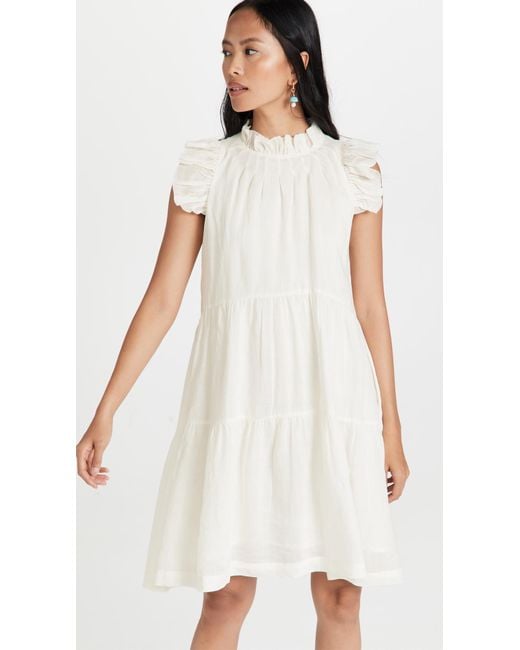 Sea White Tier Waverly Flutter Sleeve Dress