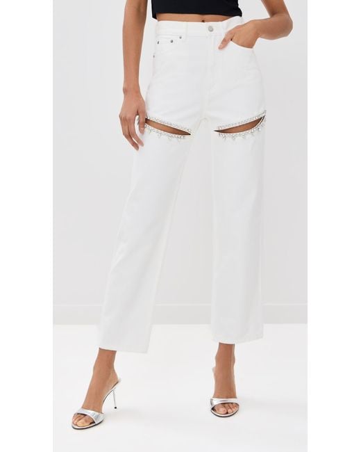 Area White Crystal Slit Jeans