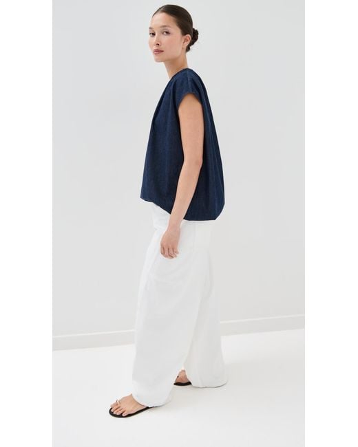 Tibi Blue Summer Denim Shirred Neck Circular Top