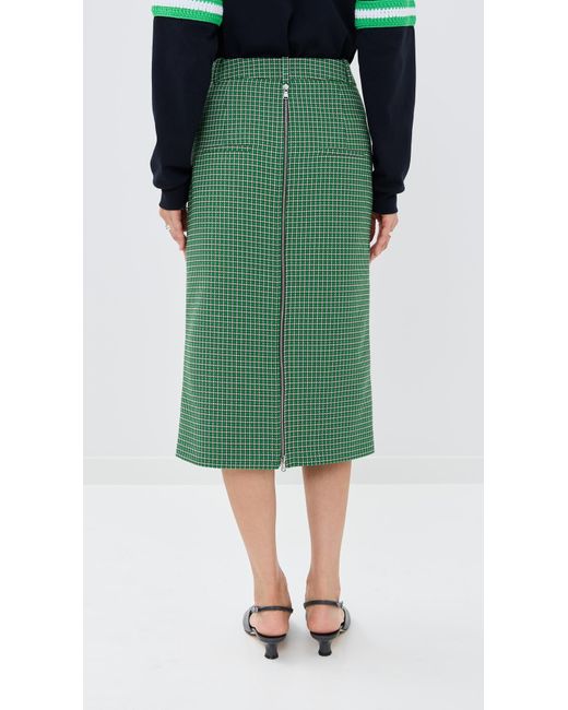 Tibi Green Leon Check Midi Trouser Zip Skirt