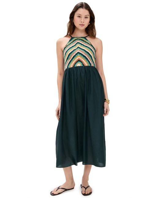 green emerald velvet dress Flower Applique Halterneck Crochet Backless Dress main image 0