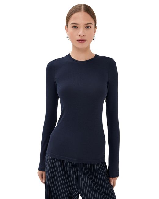 Tibi Blue Circular Ribbed Crew Neck Pullover T-Shirt
