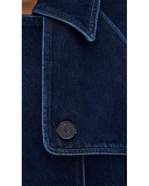 Closed Blue Cropped Trench Coat