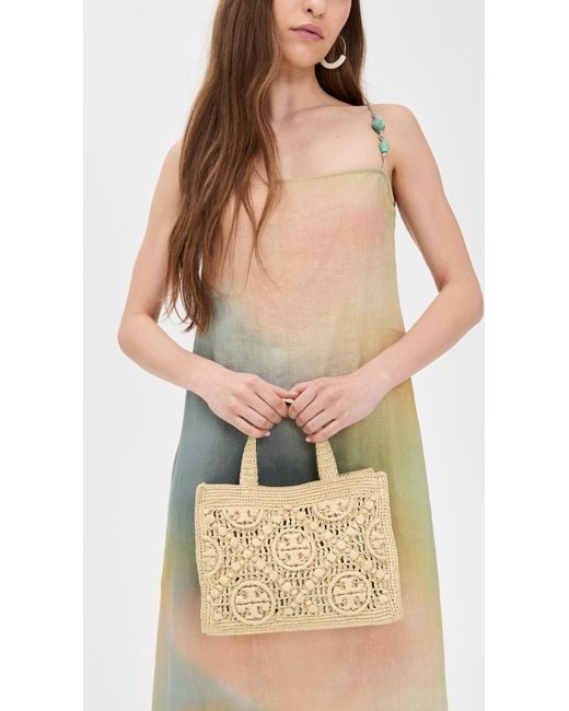 Tory Burch T Monogram Raffia Square Tote in Natural | Lyst