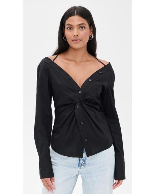GOOD AMERICAN Black Poplin Off Shoulder Top