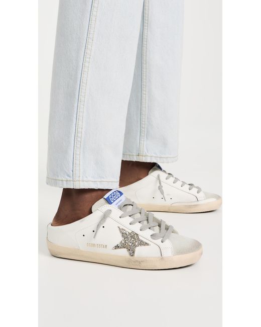 Golden Goose Deluxe Brand White Super Star Sabot Leather Upper Suede Glitter Sneakers