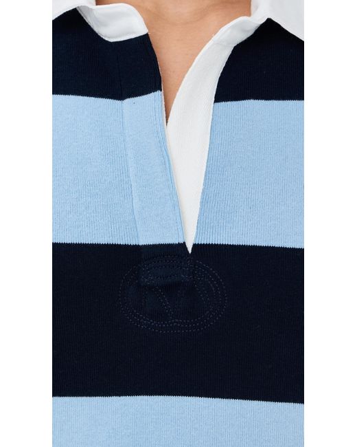 Monse Blue Striped Cascade Half Placket Knitted Top