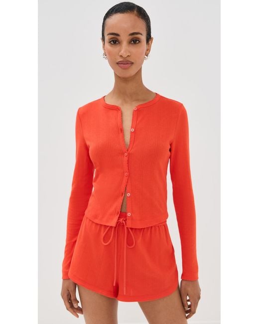 Le Bos Red Audrey Pointelle Cardigan