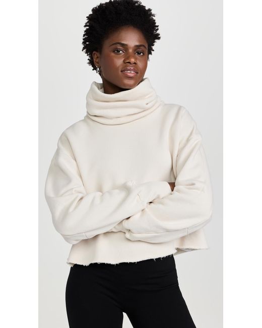 Les Tien White Corey Crop Cowl Neck Sweatshirt