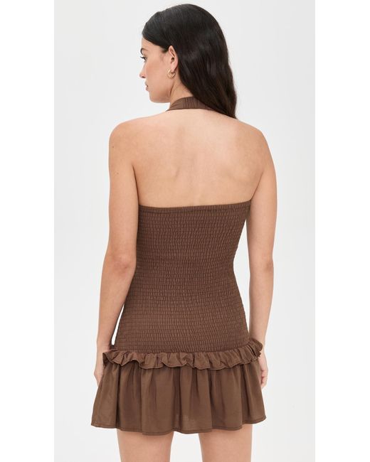 Seven Wonders Brown Fleur Shirred Halter Mini Dress
