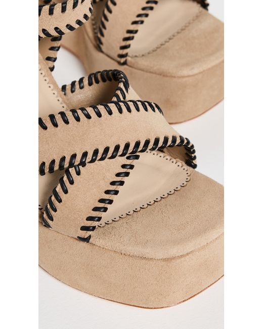 Cinq À Sept Natural Sasha Whipstitch Suede Wedge Sandals