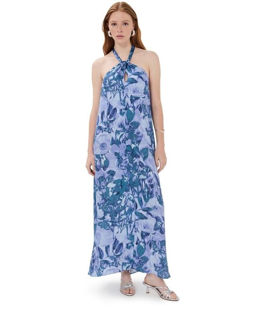 Jonathan Simkhai Ayra Halter Neck Ruched Maxi Dress in Blue | Lyst