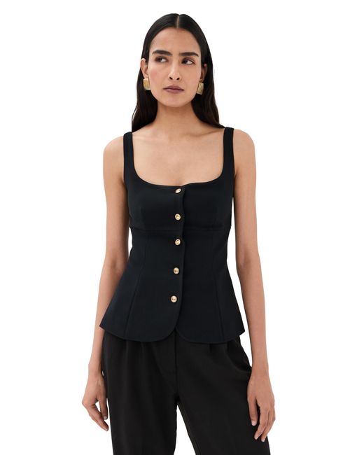 Rosetta Getty Black Square Neck Button Front Top