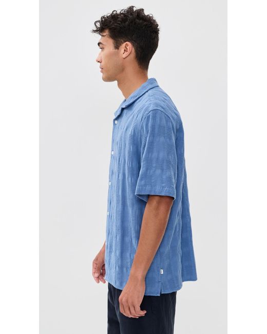 Wax London Blue Seersucker Waffle Didcot Shirt for men