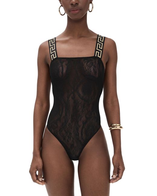 Versace Black Tulle Barocco Jacquard + Iconic Elastic Bodysuit