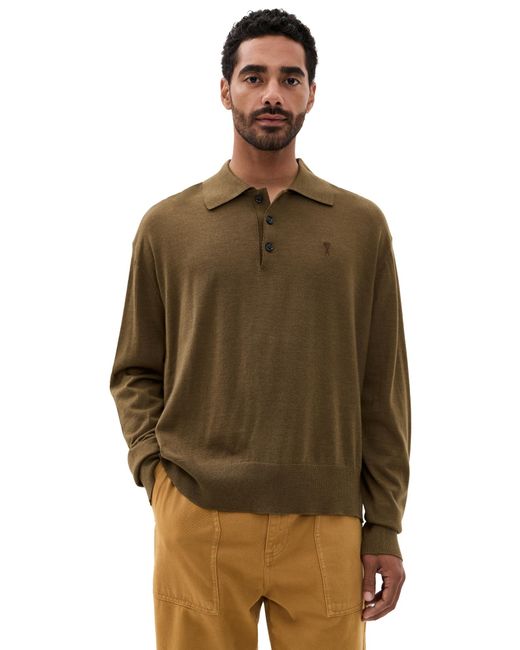 AMI Brown Extrafine Wool And Silk Knit Shirt for men