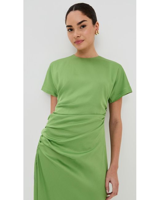 Jonathan Simkhai Green Marabella Short Sleeve Draped Midi Dress