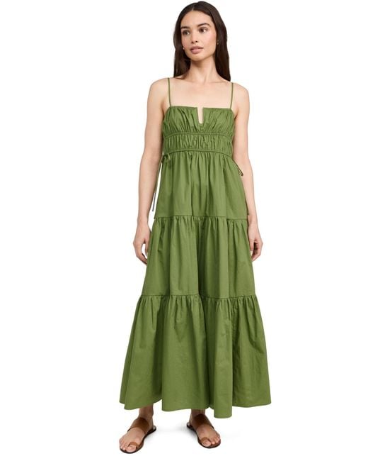 Moon River Green Shirred Midi Dress