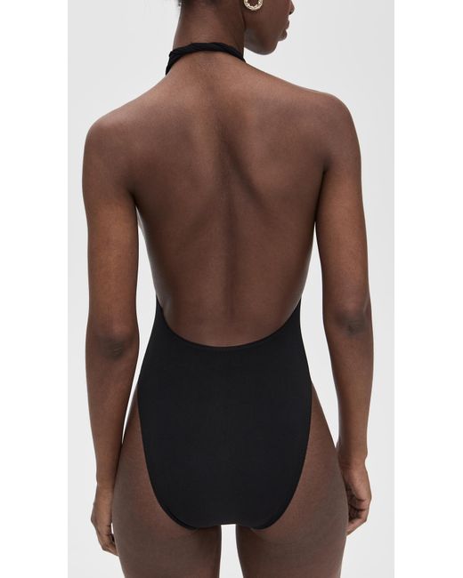 Norma Kamali Black Cross Halter Mio One Piece