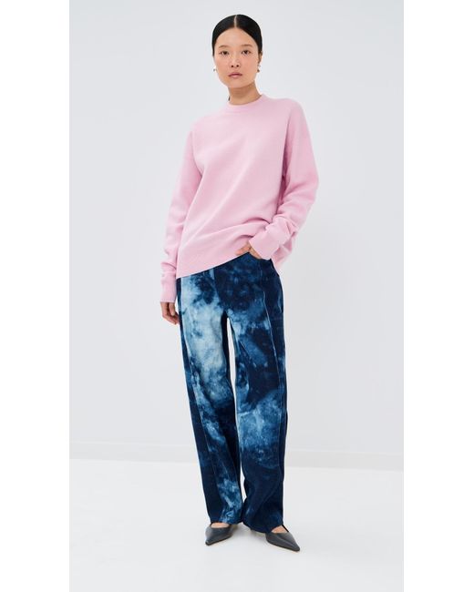 Tibi Pink Boiled Wool Crewneck Easy Pullover