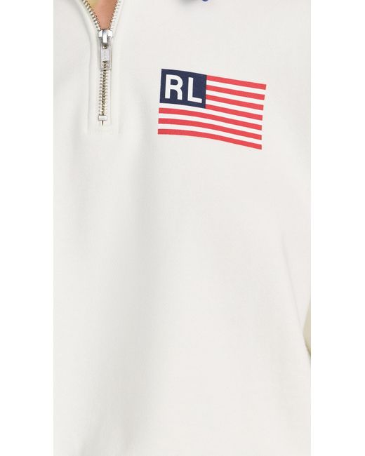 Polo Ralph Lauren White Logo Flag Fleece Half Zip Sweatshirt