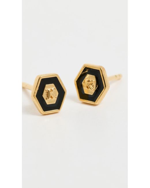 Gwen Beloti Black Initial Hex Stud Earrings