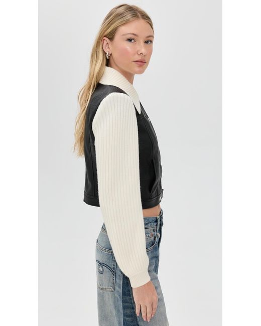 Cinq À Sept Black Faux Leather Knit Sleeve Ciara Jacket