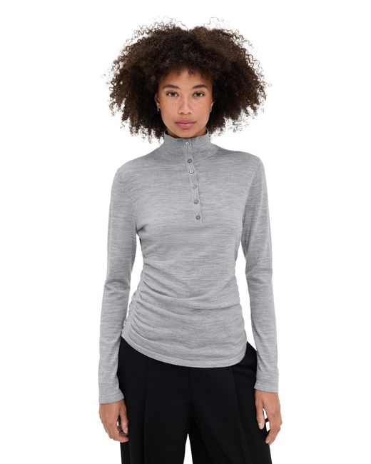 Theory White Shirred Henley Top