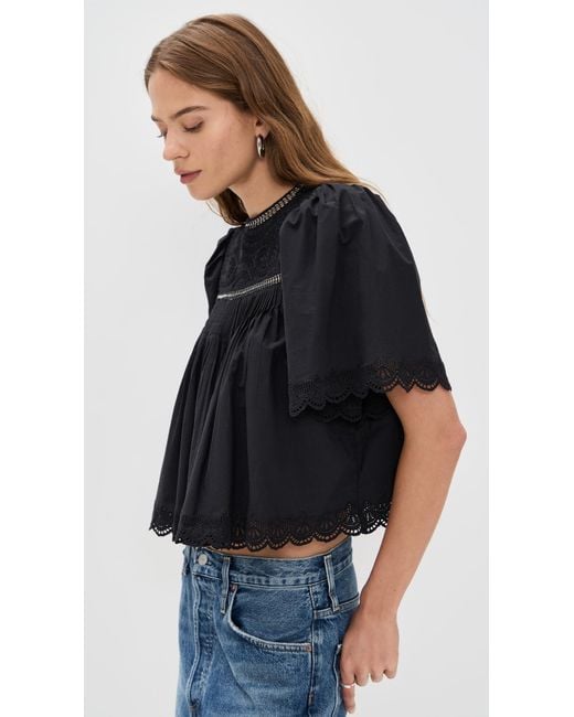 Sea Black Larissa Embroidery Top