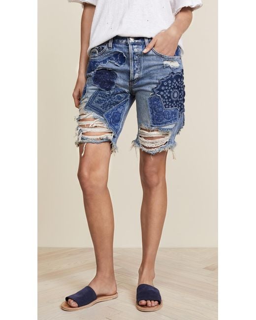 Free People Blue Heart Breaker Patched & Embroidered Shorts
