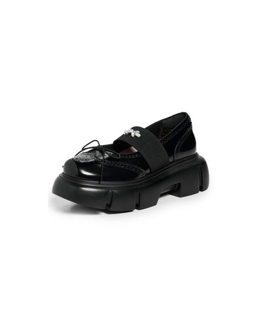 Simone Rocha Black Embellished Platform Ballet Brogues