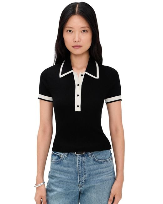 Alice + Olivia Black Pia Button Down Knit Polo