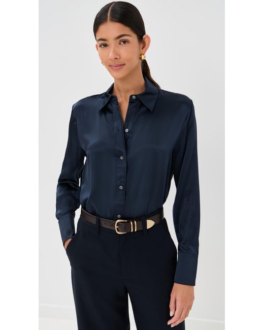 Twp Blue Joey Button Down Silk Top