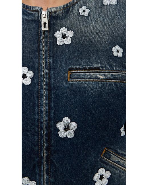 Marc Jacobs Blue Sequin Daisy Cropped Jacket