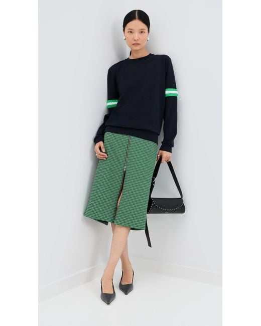 Tibi Green Leon Check Midi Trouser Zip Skirt