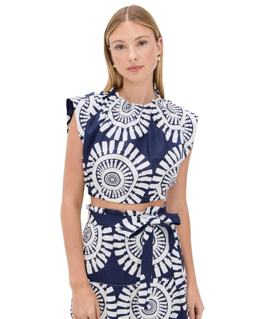Lemlem Blue Muna Ruched Crop Top
