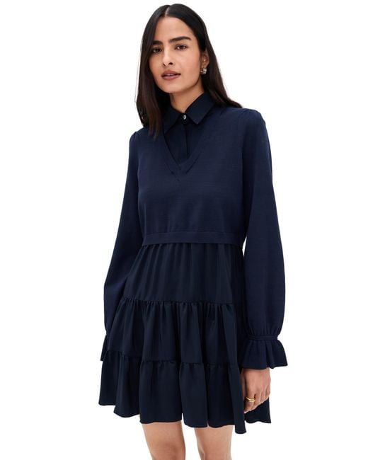 Cinq À Sept Blue Knit Combo Luciana Dress