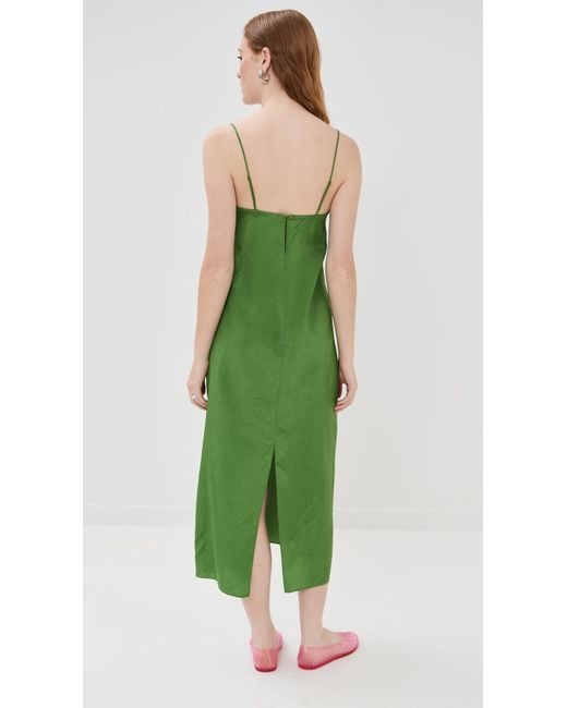 Tibi Green Summer Acetate Crinkle Slip Dress