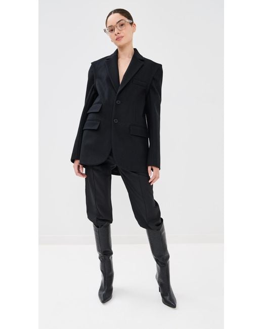 Tibi Black Bonded Recycled Felted Wool Convertible Blazer