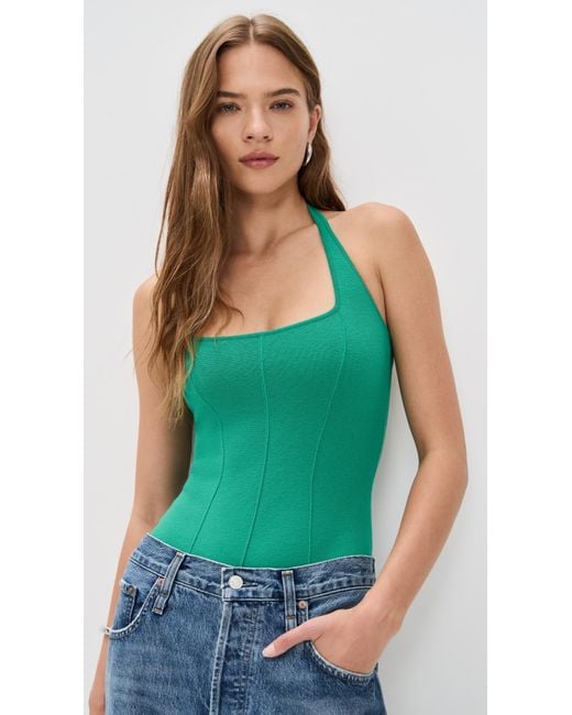 Fleur du Mal Green Sofia Thong Bodysuit