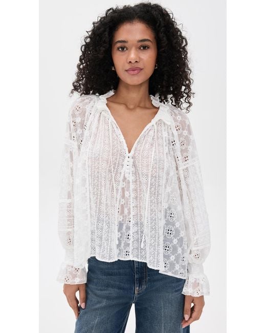 Alice + Olivia White Norah Eyelet Peasant Blouse