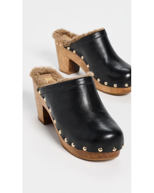Beek Black Woodpecker Shearling Clogs