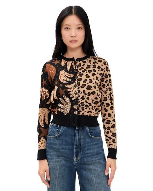 FARM Rio Banana Leopard Mixed Cardigan in Black | Lyst