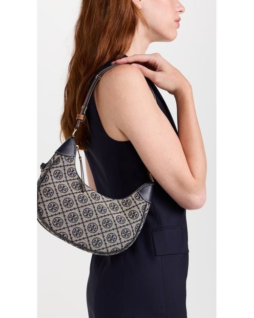 Tory Burch Gray T Monogram Crescent Bag
