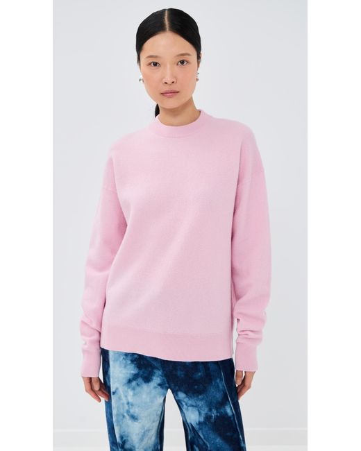 Tibi Pink Boiled Wool Crewneck Easy Pullover